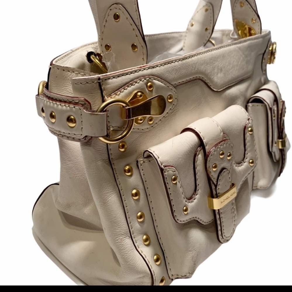 Michael Kors White Gold Studded Buckle Handbag - Picture 2 of 9
